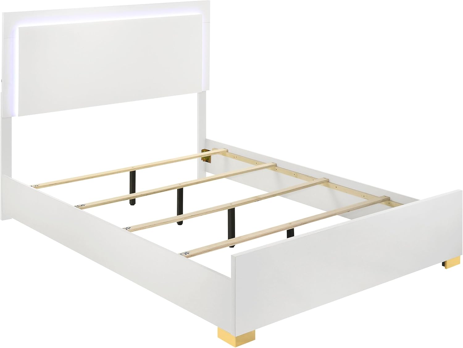 White and Gold Queen Bedroom Set with LED Headboard