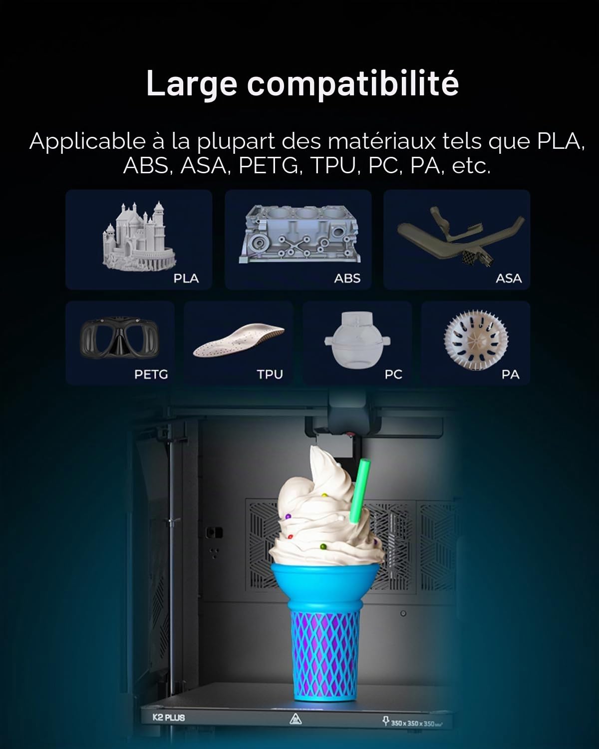 Creality Officielle K2 Plus Texturée PEI Plaque 370x370 mm, Plaque Magnétique Flexible Amovible en Acier à Ressort pour K2 Plus Imprimante 3D