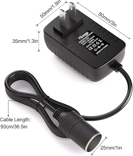 Miniatura 7 de Facmogu Adaptador de fuente de alimentación de 12V 2A 24W con enchufe para encendedor de cigarrillos de automóvil, CA 100V-240V a CC 12V 2A