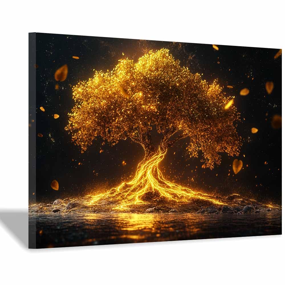 ZAMAEIU Tree of life wall art Golden-Veined Tree abstract canvas wall, For Bathroom, Living Room, Bedroom, Office.Gift for Home Decor(golden)-30x50cm Framed