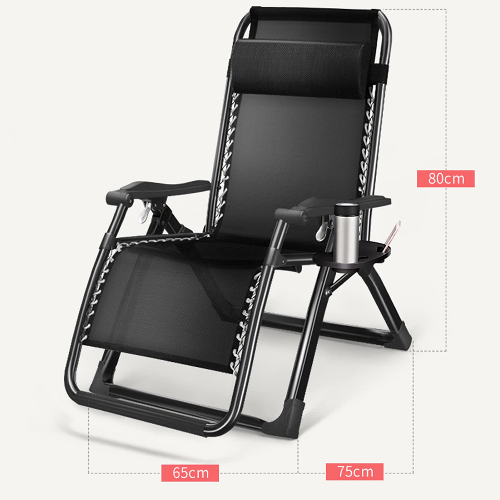 Fauteuil inclinable pliable réglable avec appui-tête, capacité de 181,4 kg pour camping, jardin, terrasse et pelouse - Noir (couleur : A)