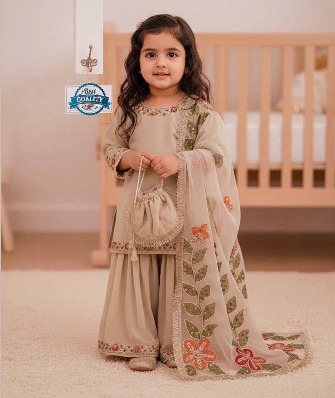 Traditional Pure GMY SILK Gold Salwar Kameez South Indian - Long Sleeves - for Baby Girls & Kids