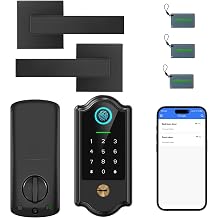 Smart Fingerprint Door Lock with Keypad and Handle Keyless Entry Deadbolt for Front Door, App Control, Auto Lock, Local Security, Matte Black