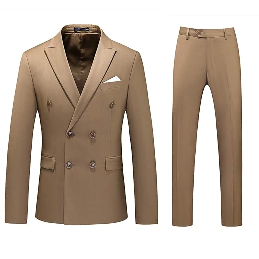 MOGU Blazer masculino de 2 peças com botões duplos e calça para smoking e calça para casamento, formatura, baile
