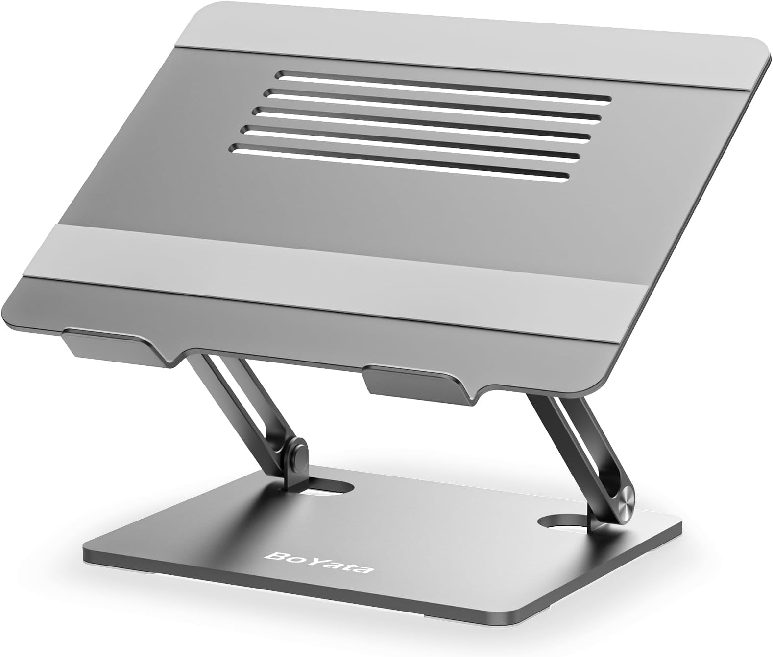 Laptop Stand, Boyata Adjustable Laptop Riser with Slide-Proof Silicone and Protective Hooks, Notebook Stand for Laptop up to 17 Inches, Laptop Holder Compatible for MacBook, HP Laptop-Space Gray