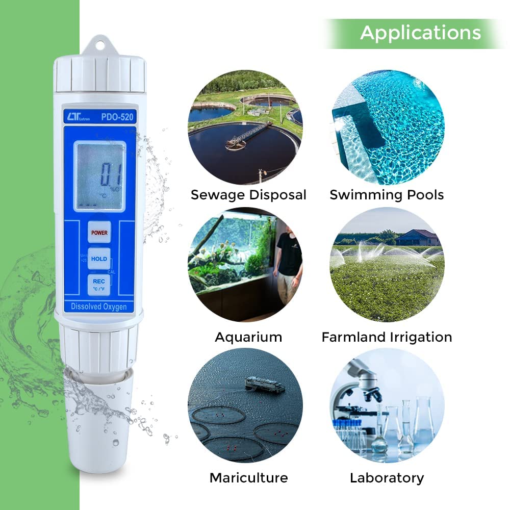 Analizador portátil de oxígeno disuelto tipo pluma (rango: 0 a 20,0 mg/L) para acuarios, investigación médica y agricultura. Modelo PDO-520.