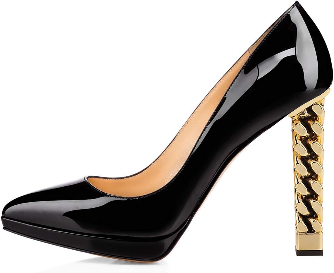 FSJ Women Gold Metal Chain Chunky High Heel Pointed Toe Slip On Fashion Party Prom Pumps Wedding Sexy Shoes Size 4-15 US - Image 2