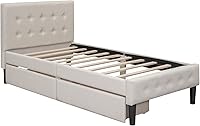 Vista 4 de Bellemave Cama individual con cajones de almacenamiento, cama de plataforma tapizada con cabecera capitonada con botones y soporte de listones
