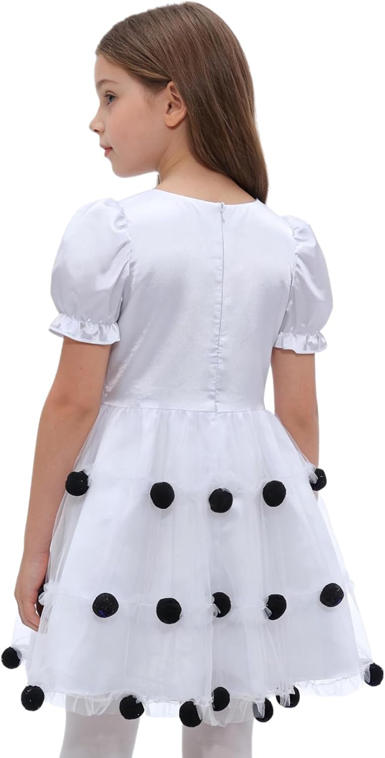 Kids Girls Christmas Snowman Figure Ice Skating Dress Puffy Sleeve Ballet Dance Ruffled Tutu Dress