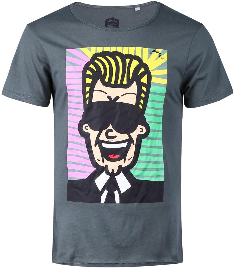 Homme Men's Cartoon Potrait Laughting Man Short Sleeve Tee T Shirt