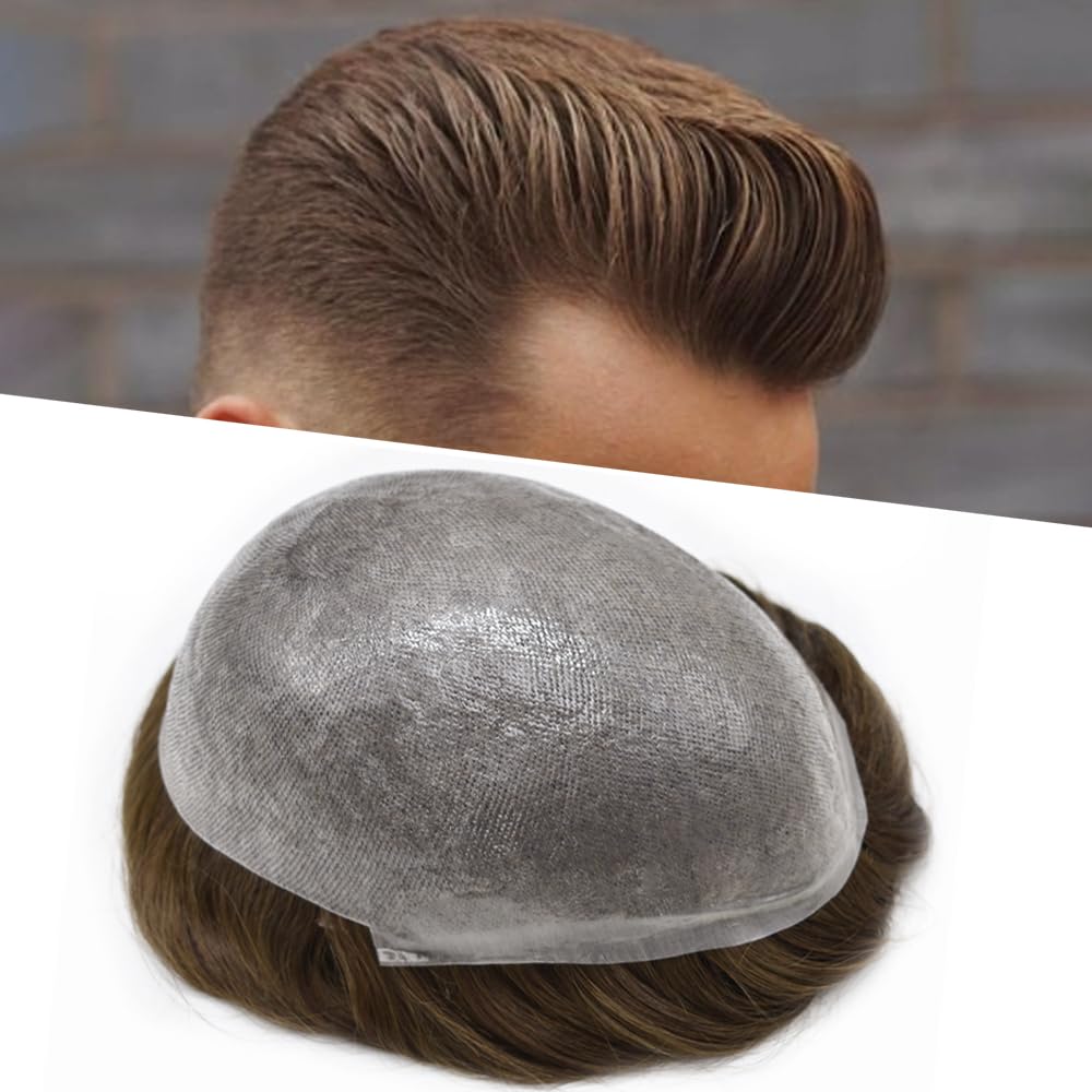 Mens Toupee Human Hair Thin Skin Toupee For Men Invisable Hairline 0.08mm Skin Hair Piece For Men Hairpiece Protesis Capilar Para Hombre 8X10#1 Jet Black 100% Density