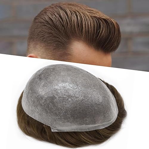 Miniatura 281 de Ultra Thin Skin Mens Toupee Real Human Hair Replacement System Toupee For Men Hair Pieces 8x10Inch Hair Pieces For Men Hair Prosthesis V-Loop 90%