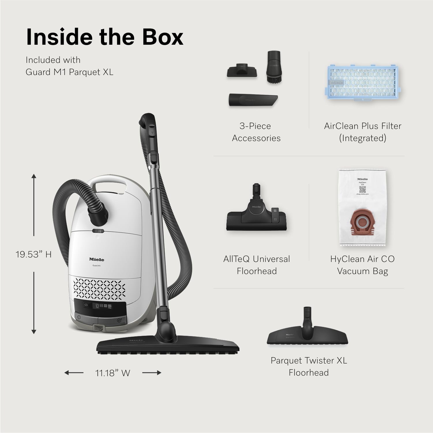 NEW Miele Guard M1 Parquet XL Bagged Canister Vacuum Cleaner with High Suction Power, Designed for Special Care of Hard Floors and Low-Pile Carpet, in Brilliant White - 3