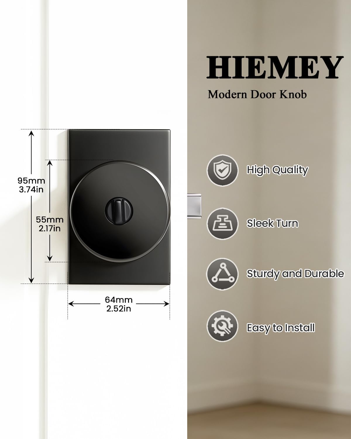 Matte Black Exterior Door Knobs with Lock and Key | Front Entry Door Lock Door Handles for Bathroom Bedroom, Keyed-Alike,1 Pack