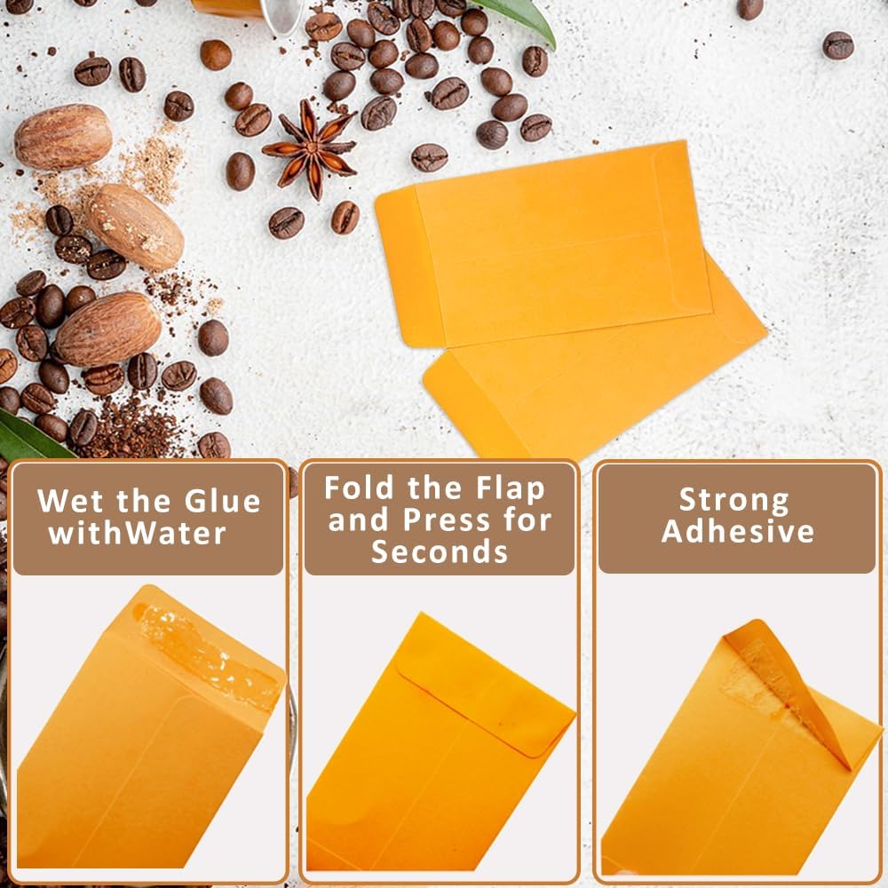 #1 120 Pcs Small Coin Envelopes 2.25" x 3.5" with Gummed Flap, Yellow Kraft Mini Envelopes for Storing Keys, Stamps, Seeds, Tips and Small Items (120) - Image 3