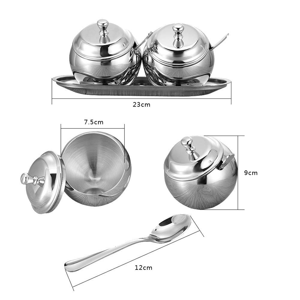 XINGYU Ensemble de sucrier de Cuisine avec Couvercle cuillère et Plateau pour thé et café Récipient de Stockage en Acier Inoxydable Pot à Condiments Pot à Bonbons Vintage