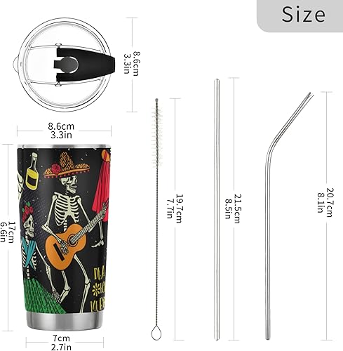 Miniatura 3 de Dancing Skeletons Day Of The Dead Dia De Los Muertos - Taza de café de viaje de 20 onzas, vaso de acero inoxidable con aislamiento de doble pared