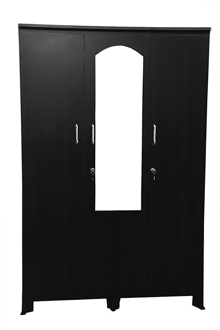 Joy's Furnitures Three Door Wardrobe with Mirror and 2 Drawer in Dark Walnut Color