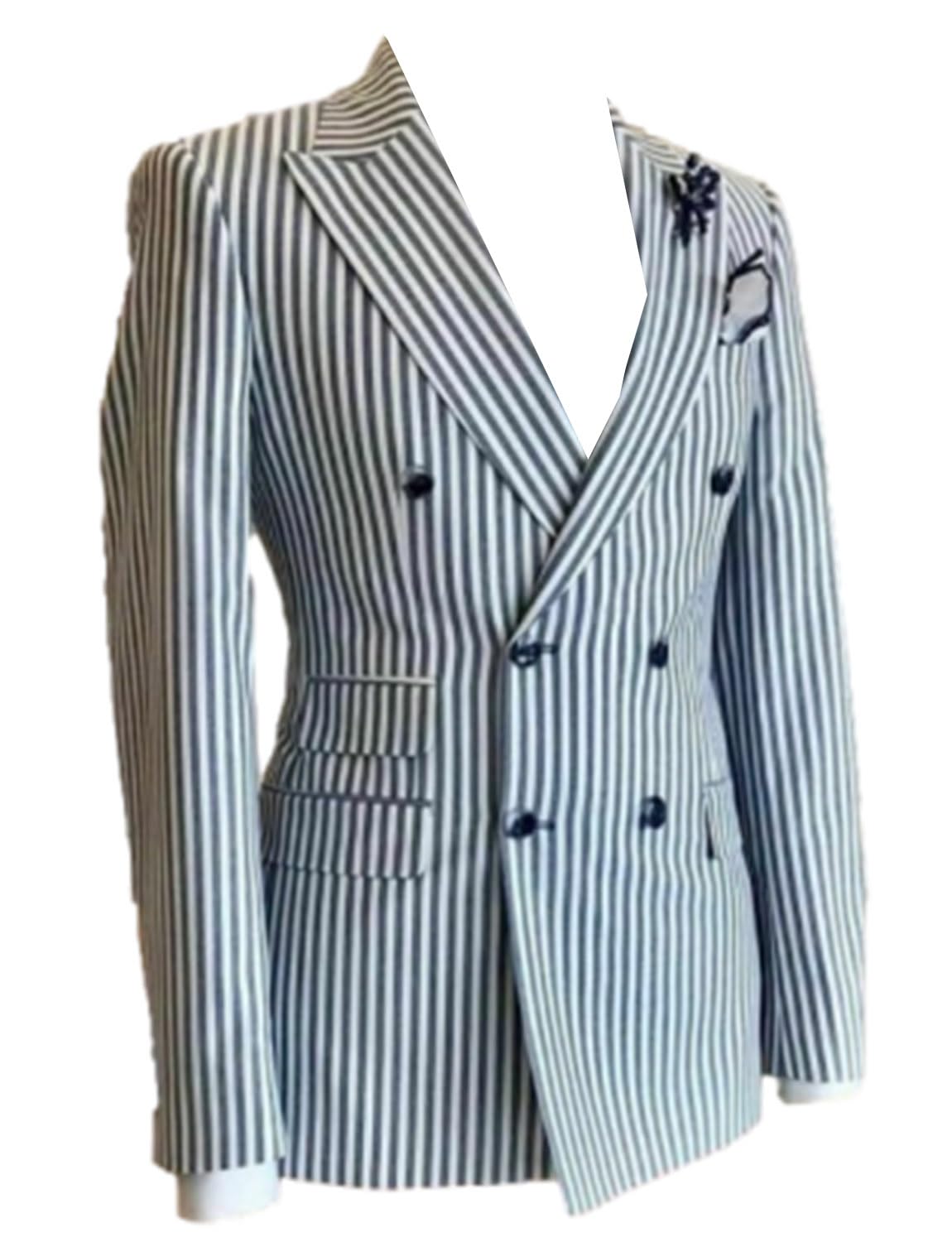 Blazer rayé homme veste croisée ajustée pour masquer les rondeurs en soirée - 5