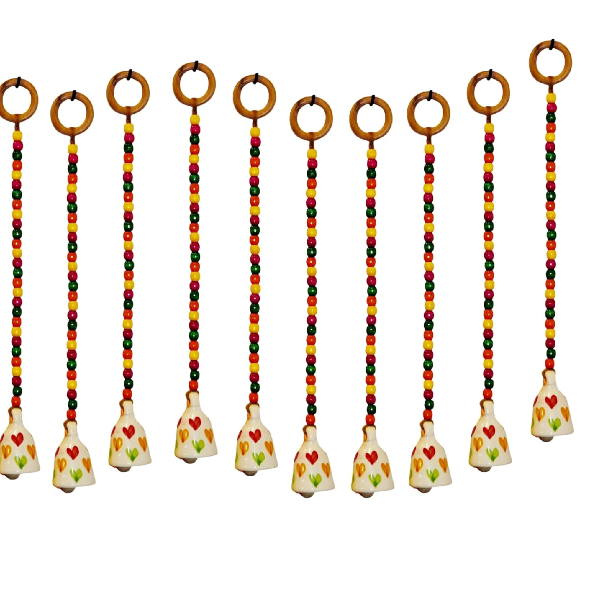 Decorative Wall Hanging Ceramic Bells with Wooden Beads