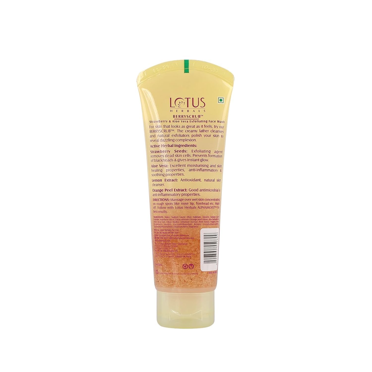 Lotus Herbals Berryscrub Strawberry & Aloe Vera Exfoliating Face Wash | Deep Cleaning | Blackhead Removal | For All Skin Types | 120g - Image 6 thumbnail