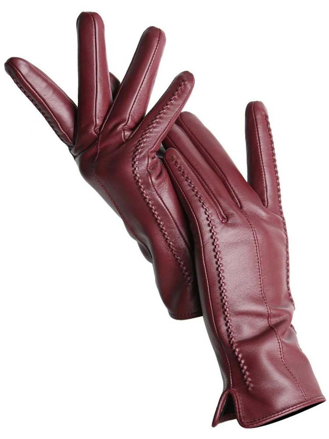 Guanti invernali da donna in pelle di pecora caldi e in pile corti sottili touch screen guanti in pelle bianca standard 8.5, Bianco standard., 41,5 EU