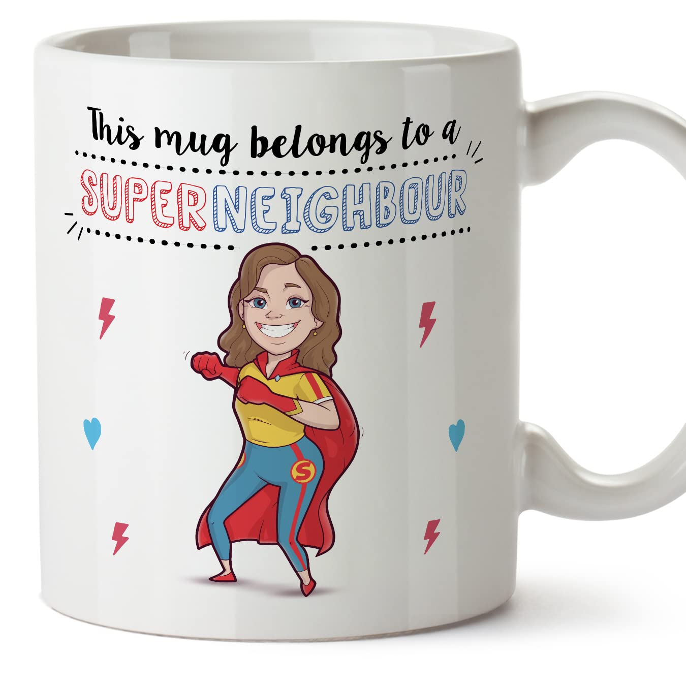 MUGFFINS Neighbour Mug - in English - Super Family - Funny Gift - Ceramic 11oz Mug
