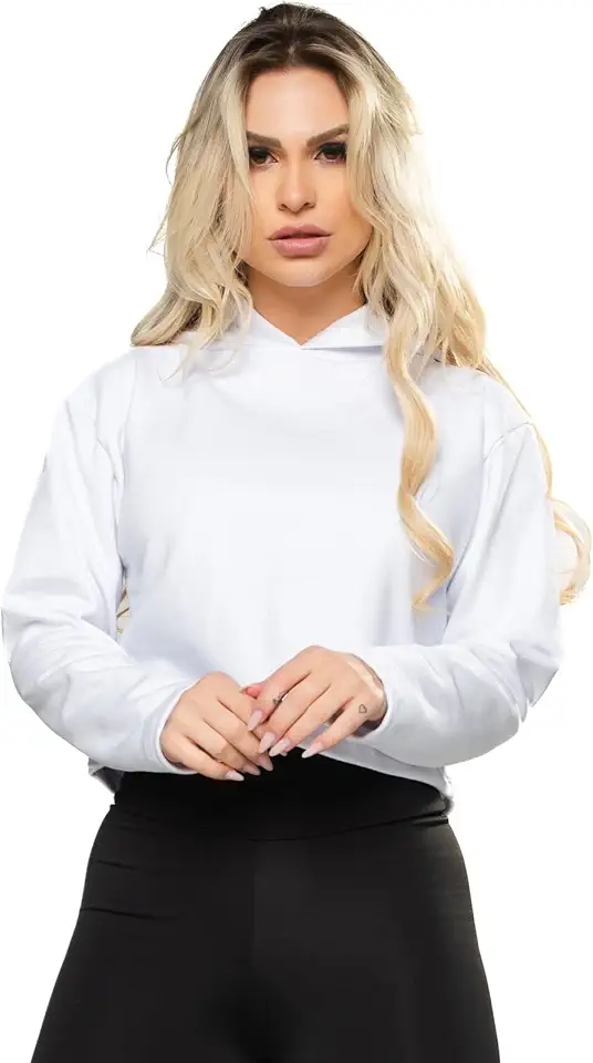 Cropped Casaco Moletom Flanelado Manga Longa Blusa Capuz MVB Modas