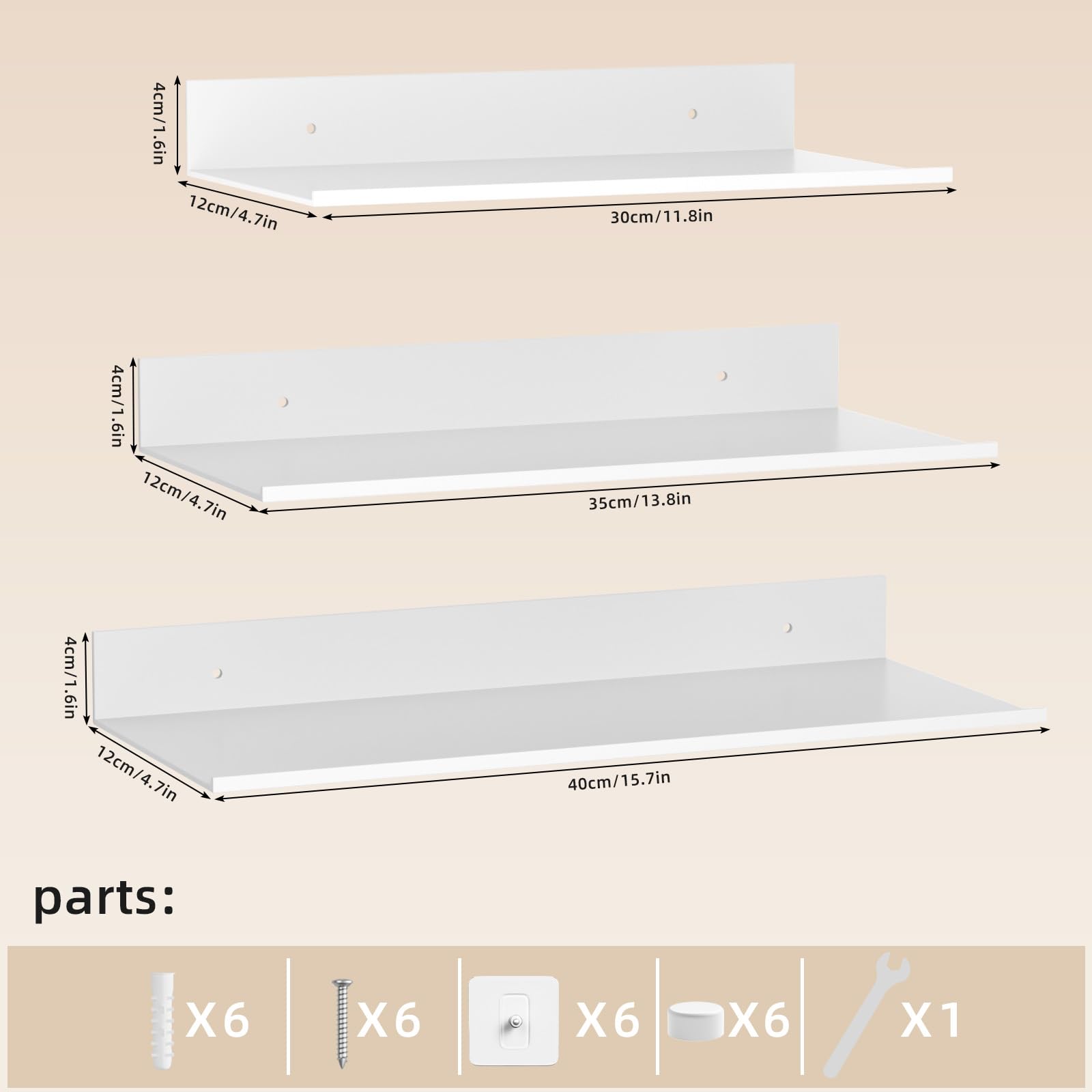 Wisfame White Floating Shelves for Wall Set of 3 - Image 3