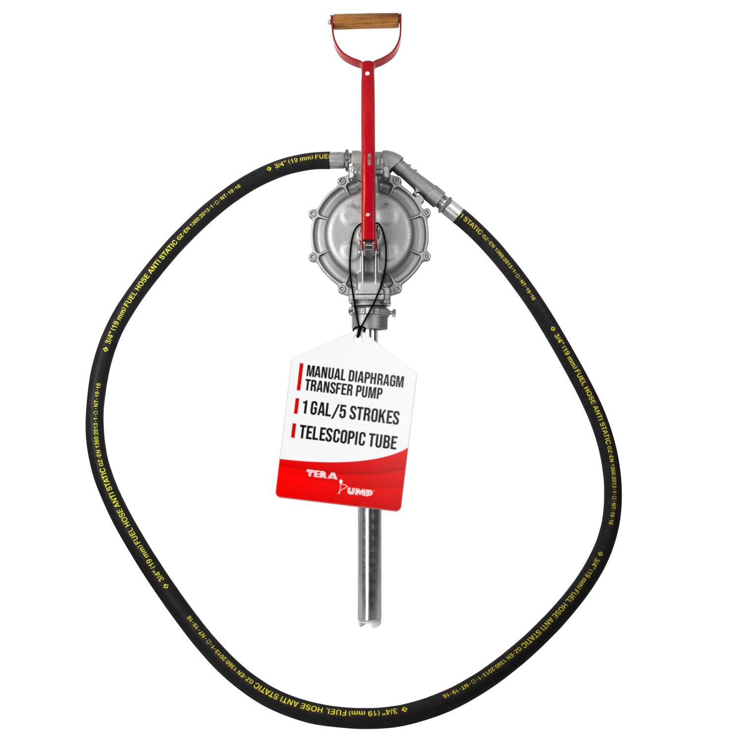 TERA PUMP Fuel Oil Diesel E85 Gasoline Premium High Volume Hand 15-55 Gallon Drum Manual Diaphragm Pump Dispenses (4 quarts / 5 Strokes)