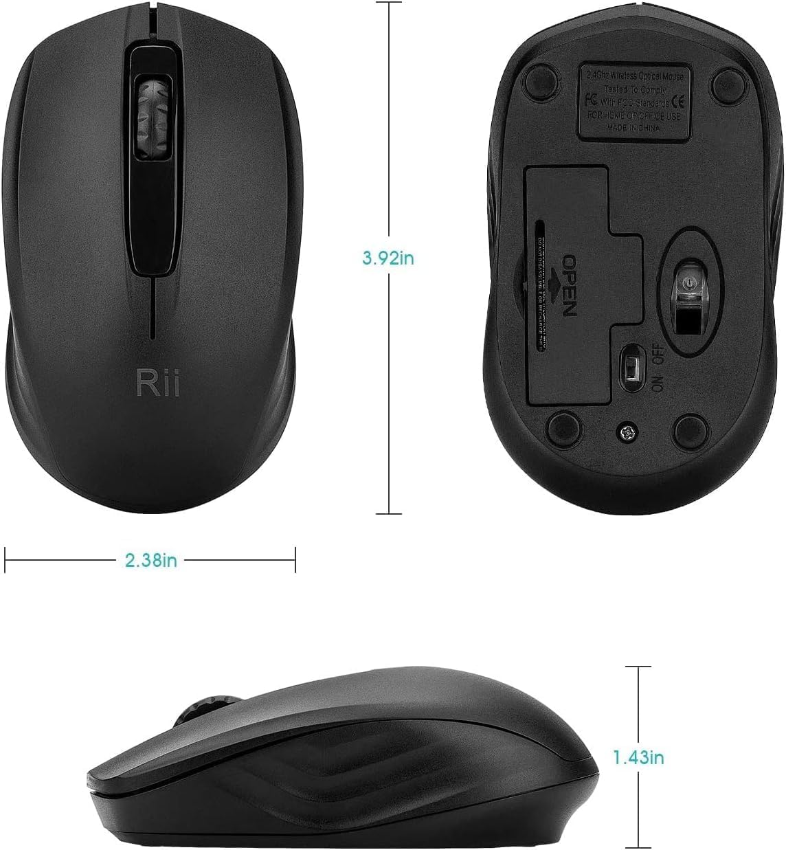 Rii Wireless Noiseless Mouse,2.4G Portable Computer Mice for PC, Laptop, Windows,Office Included Wireless USB dongle (Silent(Black)-New) - 4