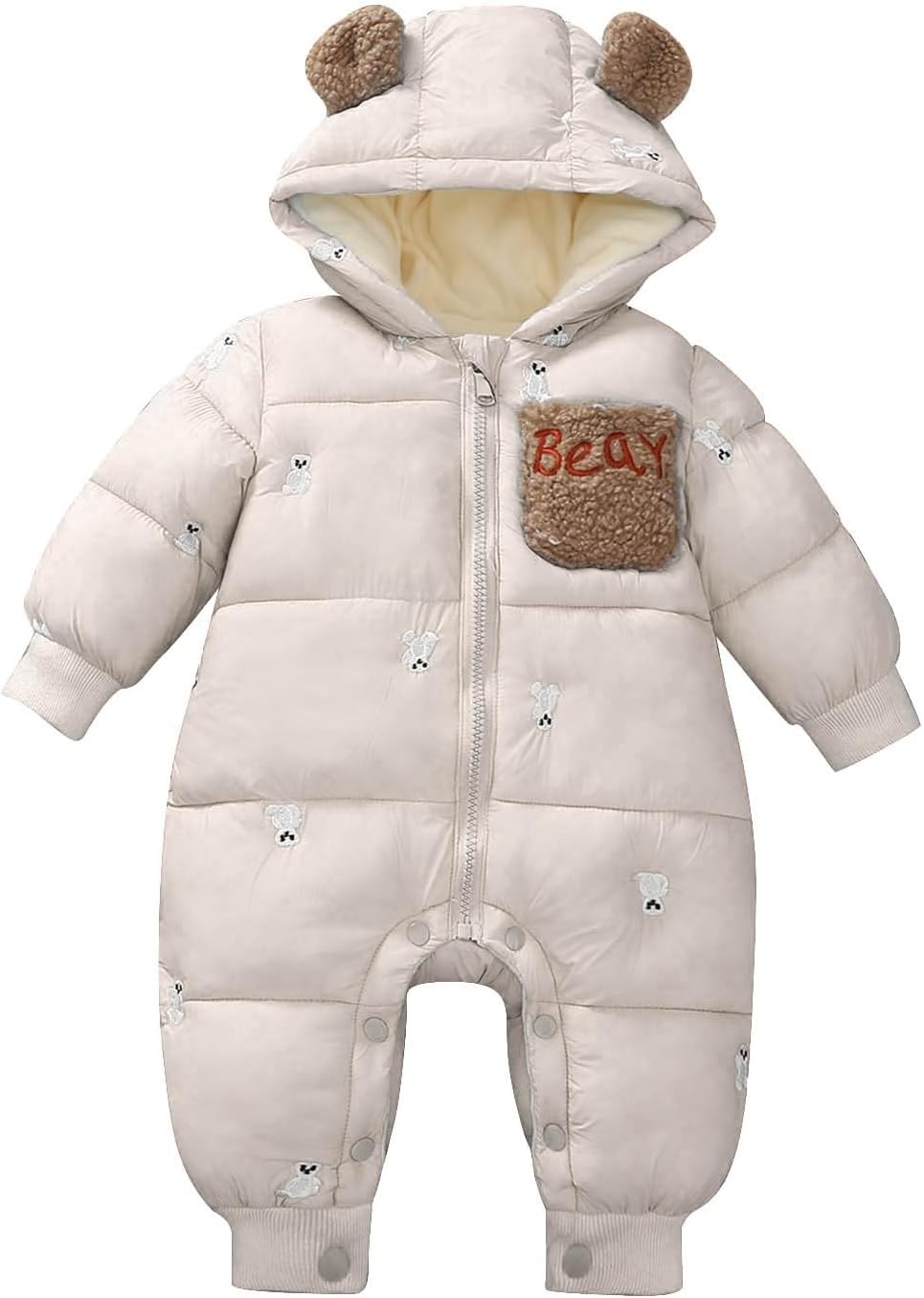 Halloween Baby Bear 𝐎nesie Windproof Zipper Jumpsuit Coat Newborn Winter Cute Bear Ear Fleece Warm Snowsuit