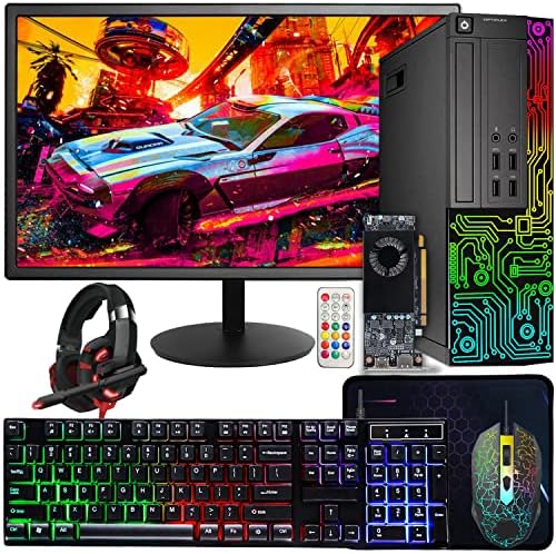 Dell Gaming OptiPlex Desktop RGB Computer PC, Intel Core i5, AMD RX 550 4GB GDDR5, 16GB RAM, 512GB SSD, 24 Inch HDMI Monitor, RGB Keyboard Mouse and Headset, WiFi, Windows 10 Pro (Renewed)