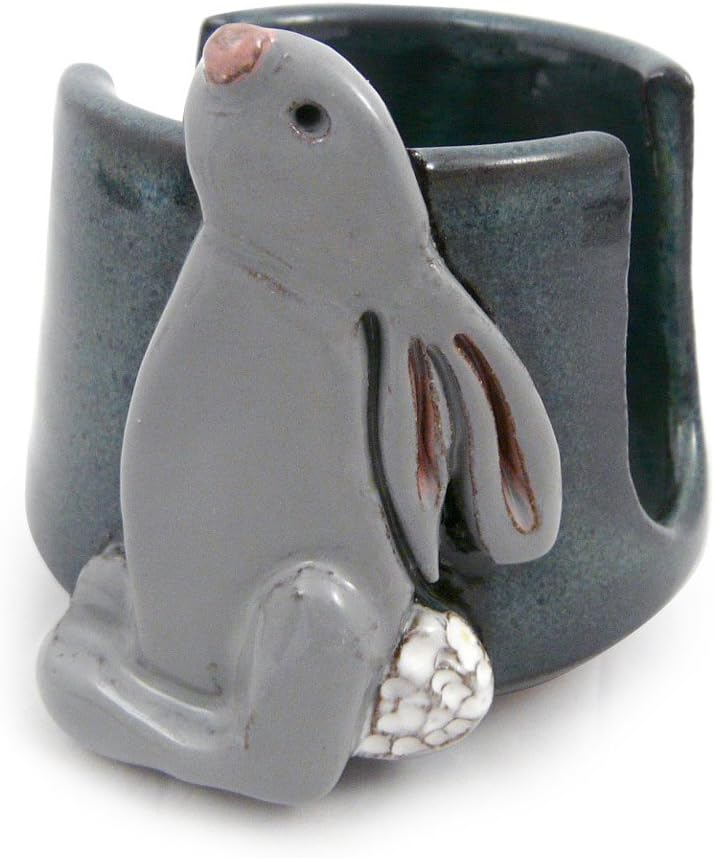 American Handmade Stoneware Pottery Sponge Holder, Bunny Motif