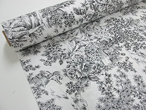 Confección Saymi - Metraje 0,50 MTS. Tejido loneta Estampada Toile de Jouy Ref. Romantica Negro, con Ancho 2,80 MTS.