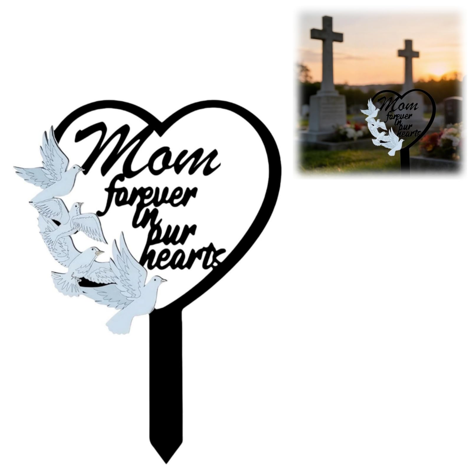 Metal Memorial Stake,Memorial Plaques,Mem-Orial Plaques For Garden,Metal Heart Mem-Orial Plaque,Fade Resistant Decoration For Garden,Decor Sign For Outside Yard Gar-Den,Outdoor Lawn Decoration