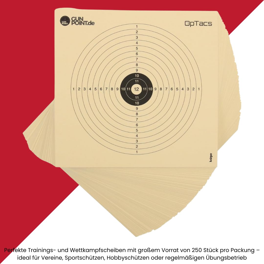 250 Luftgewehrscheiben 14x14 cm aus Spezialkarton – Zielscheiben für Luftgewehr und Luftpistole – 12-Kreis-Scheiben für Training & Wettkampf – präzise Treffer – passend für Kugelfang