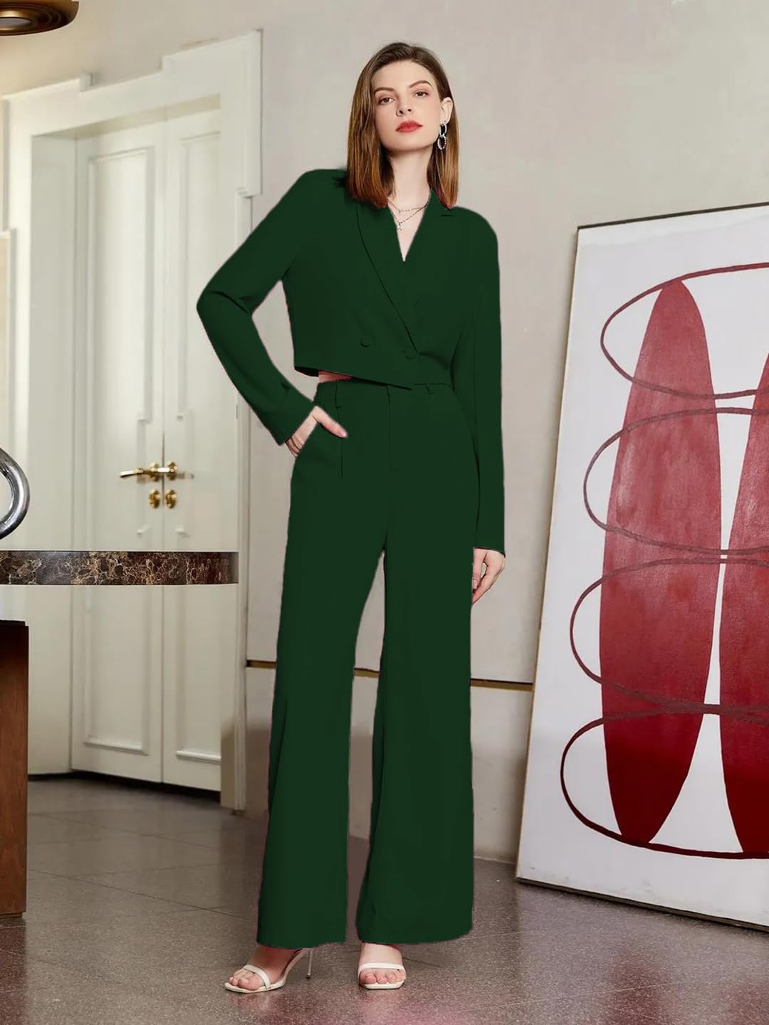 KOTTY Women's Co-ords Solid Dress Set Bottle Green