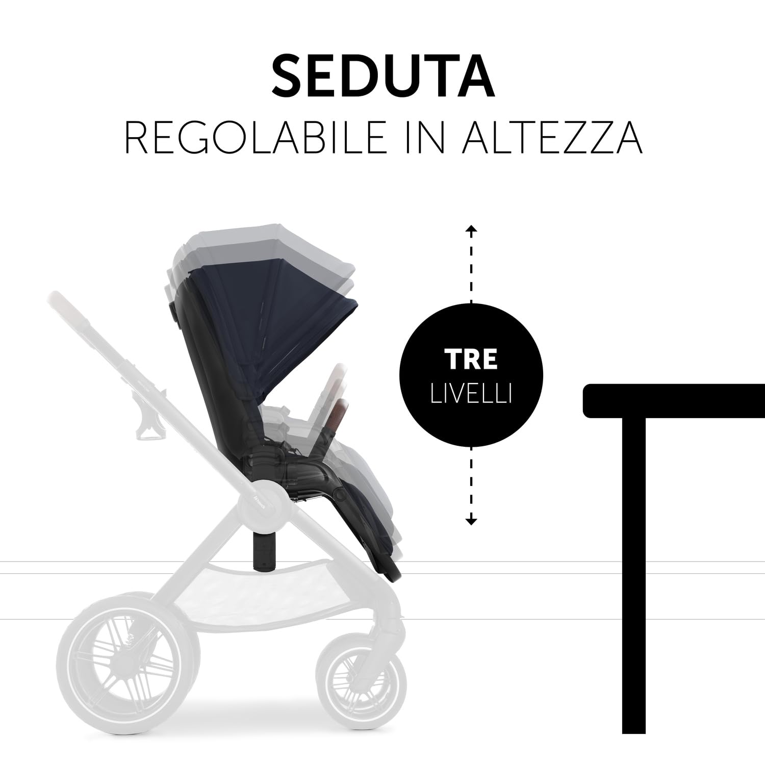 hauck Walk N Care Set, Dark Navy Blue - Carrozzina e Passeggino 2in1 con Navicella - Seduta Reversibile e Reclinabile - Maniglione Telescopico - Portabibite - Cappotta UPF 50+ - Ruote in Gomma