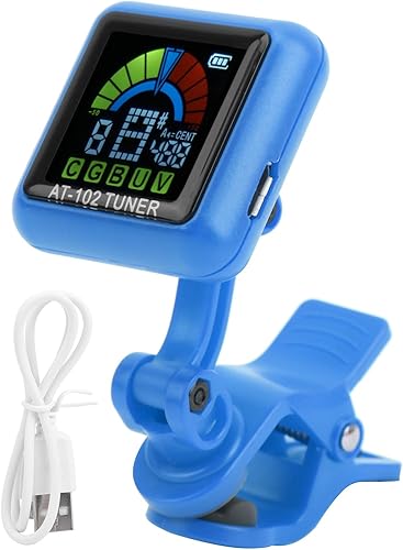 Afinador de guitarra recargable, afinador USB con aroma a guitarra Clipon Afinador recargable con batería incorporada para guitarra, bajo, violín,