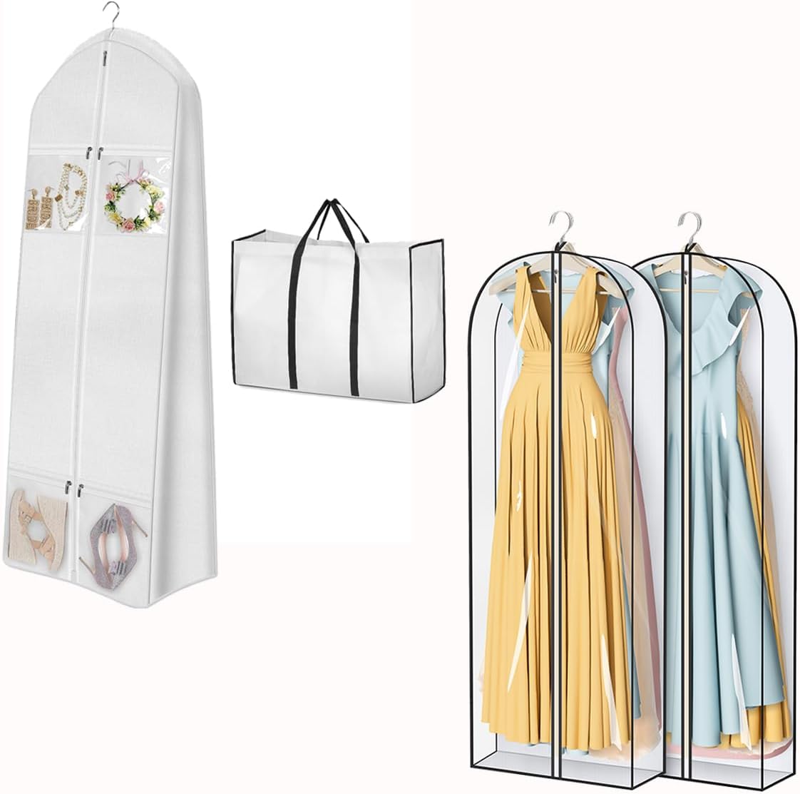 MISSLO Portable 70" Wedding Dress Garment Bag 65" Clear Garment Bags