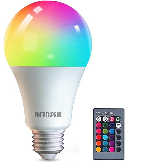 AFINSEA RGB Color Changing Light Bulbs with Remote,A19 E27 RGBW LED Light Bulbs,9W Warm White 450LM,16 Color Multicolor Light Bulb Dimmable Flood Light for Home Party Bedroom Outdoor(1Pack)