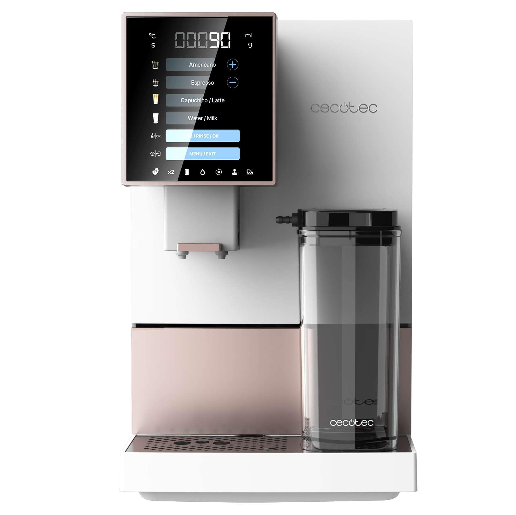 Cecotec Macchina da Caffè Superautomatica Cremmaet Compactccino White Rose, 19 bar, Serbatoio Latte, Sistema Thermoblock, 5 Livelli di Macinatura, Serbatoio Caffè 150g