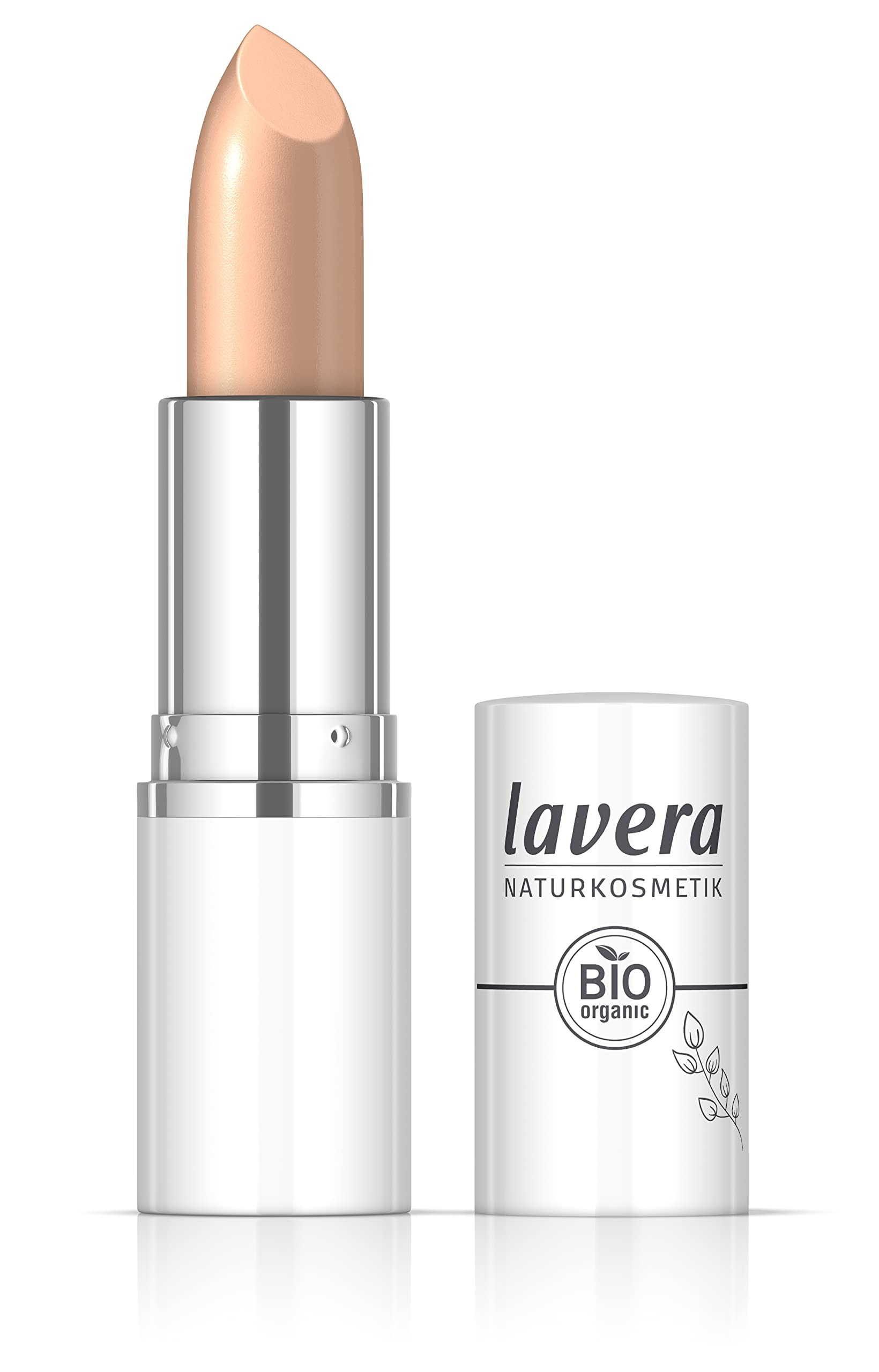lavera Cream Glow Lipstick -Peachy Nude 04 - Intensive Farbe - Glänzendes Finish - Bis zu 6 Stunden Halt - vegan - Naturkosmetik (1x 18 g)