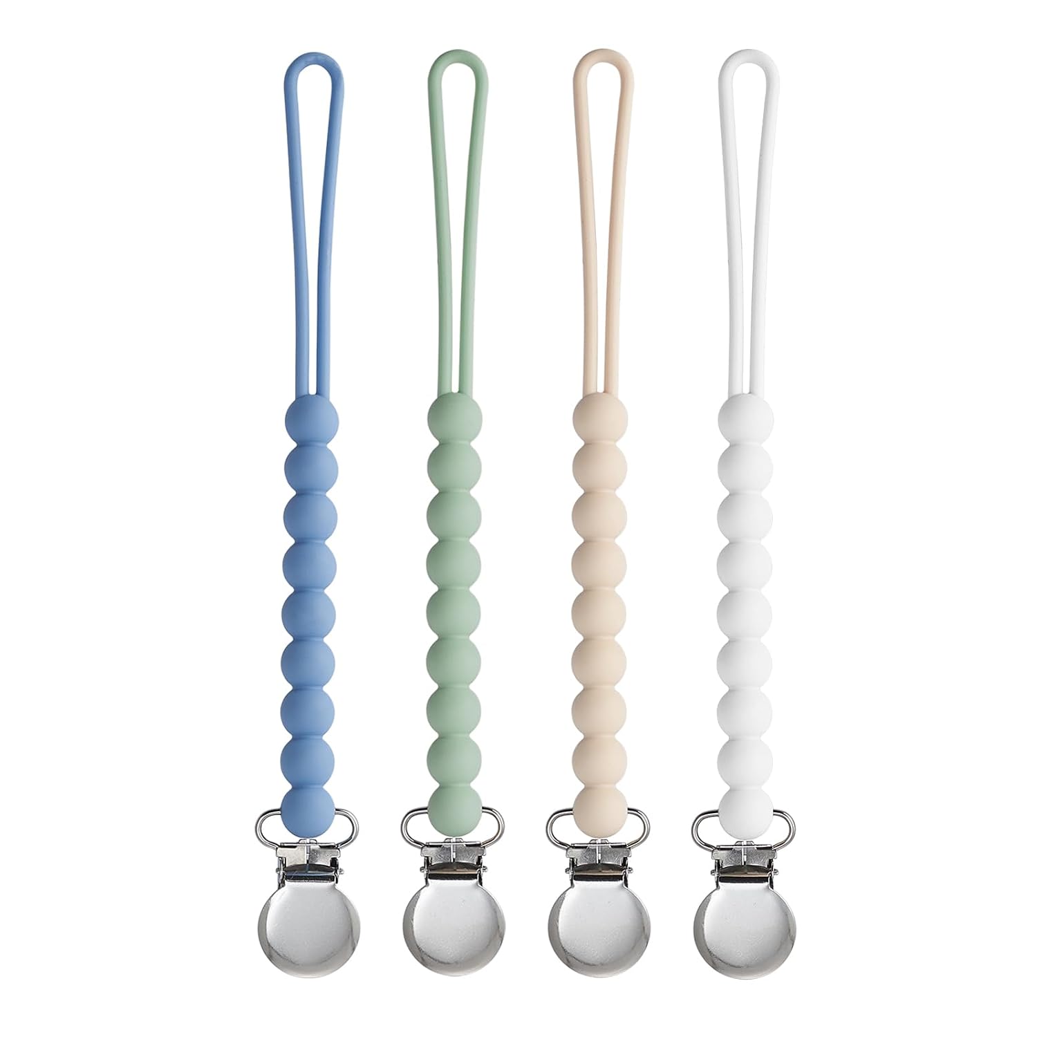 Pacifier Clip for Boys Girls - MORIBOX 4 Pack Paci Clip Soothie Baby Binky Holder for Shower Gift Birthday (Beige+White+Pink+Dpink)