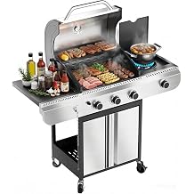 3-Burner Propane Gas Grill with Side Burner, 34,000 BTU Stainless Steel BBQ Grill &ndash; Heavy-Duty Porcelain-Enameled Grates for Patio and Outdoor Cooking