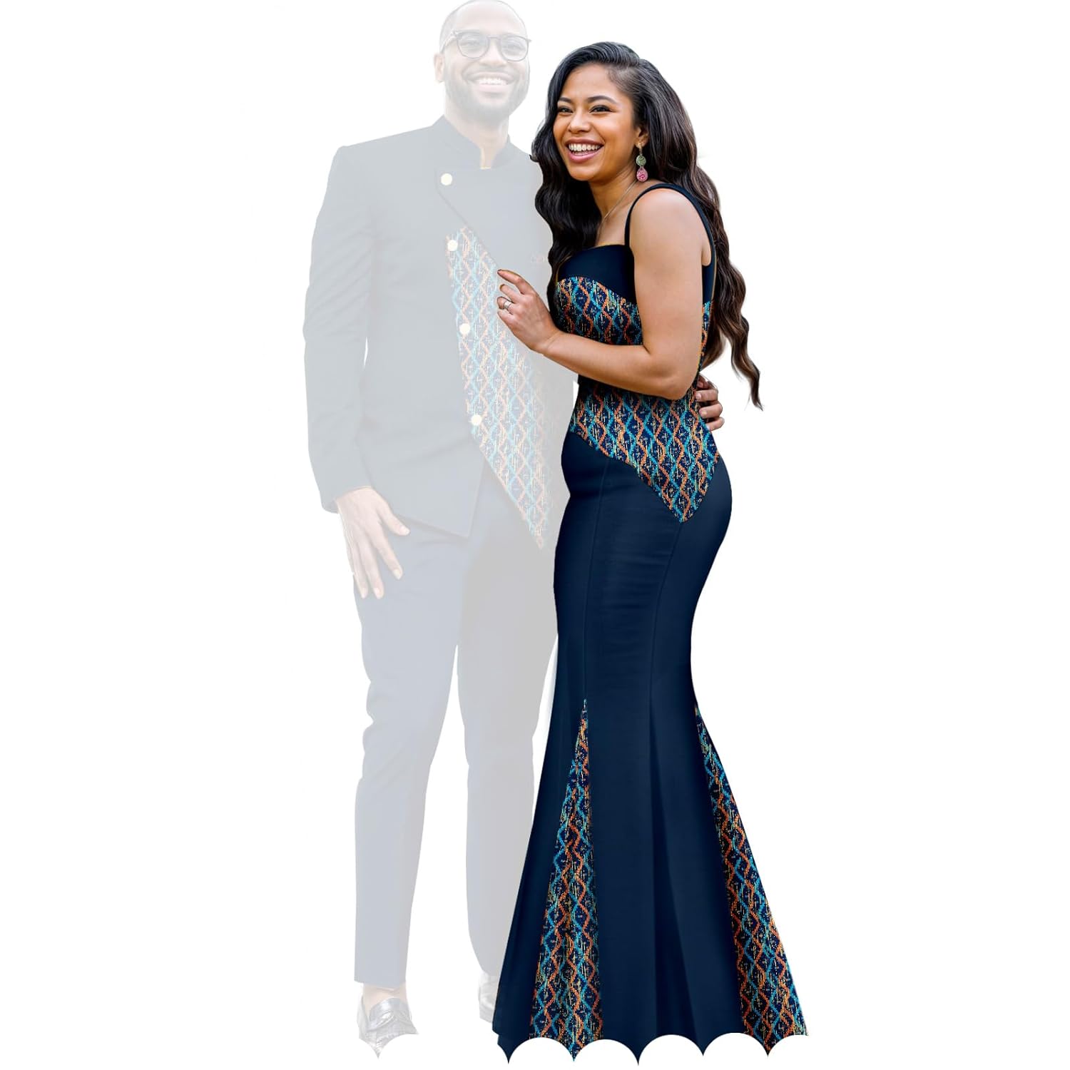 African Couples Outfits Women Print Wax Cotton Patchwork Dress Men 2 Pieces Suits Sets