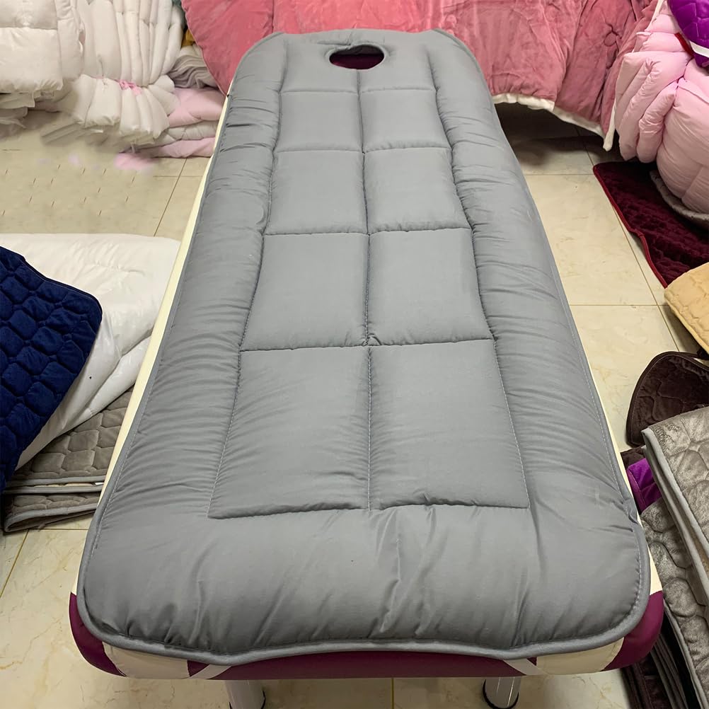 LXJDDLD Cotton Beauty Bed Mattress Topper with Square/Round/Trapezoidal Head,Massage Table Mattress with Face Breath Hole,Spa Bed Pad Protector for Lash Bed(Bed Not Included),Gray 1,S 70x185cm