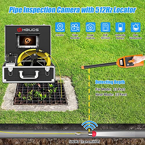 HBUDS Sewer Camera with Locator, 165ft Pipe Inspection Camera with 512Hz Sonde and Receiver, IP68 Waterproof Plumbing Drain Camera Snake, Pipe Locators Underground with 7\" Color Monitor DVR Recorder
