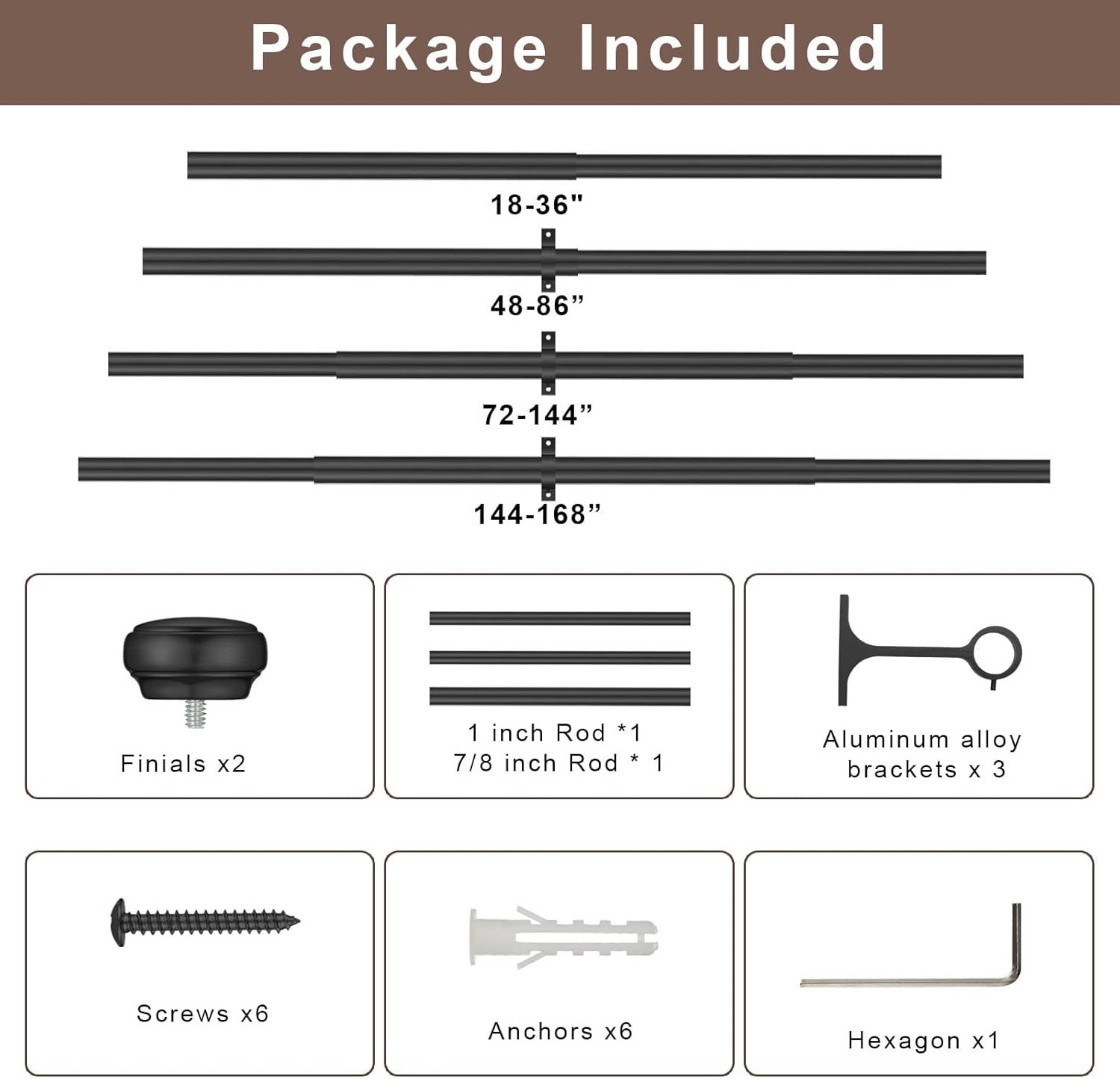 Room Divider Curtain Rod,1 inch Curtain Rods for Windows 48 to 86 inch with Endcap and Premium Aluminum Brackets,Outdoor Curtain Rod for Patio,Matte Black